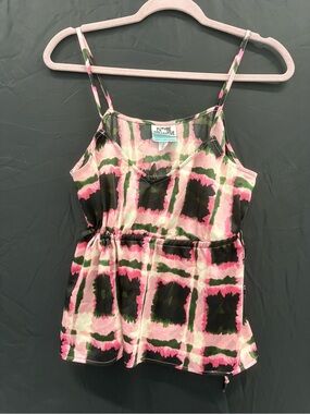 Future Collective Pink Black Plaid Tied Tank